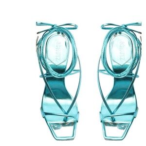 SCHUTZ size 5 women Vikki wrap around sandals Metallic turquoise NEVER WORN